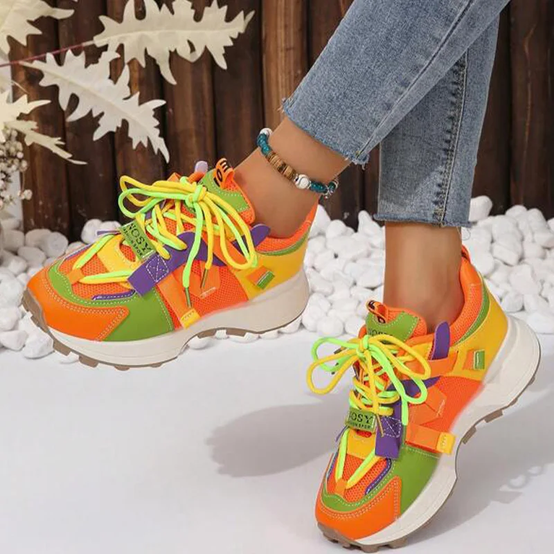 Air Mesh Women Summer Sneakers Soft Sole Shoes Letter Graphic Women Chunky Heel Fashion Sneaker Breathable Sneakers Woman Shoes