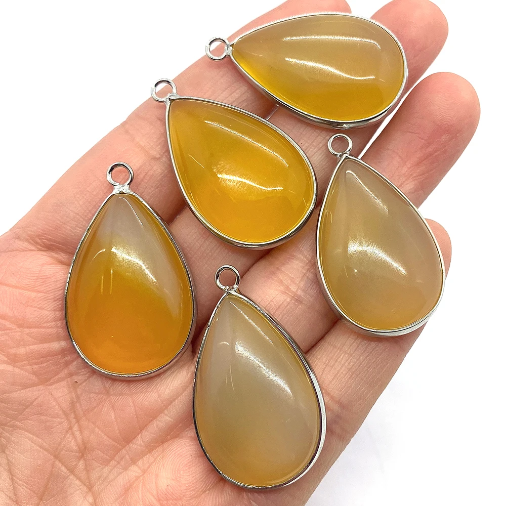 

Exquisite Natural Stone Drop Shape Yellow Agate Pendant 18x30mm Charm Fashion Making DIY Necklace Earrings Jewelry Accessories