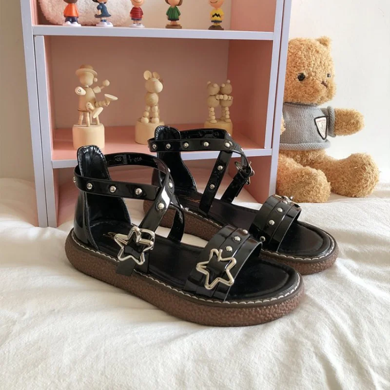 

Lolita Shoes Flat PU Ankle-Strap Buckle Open Toe Rubber Low Heel Sandals