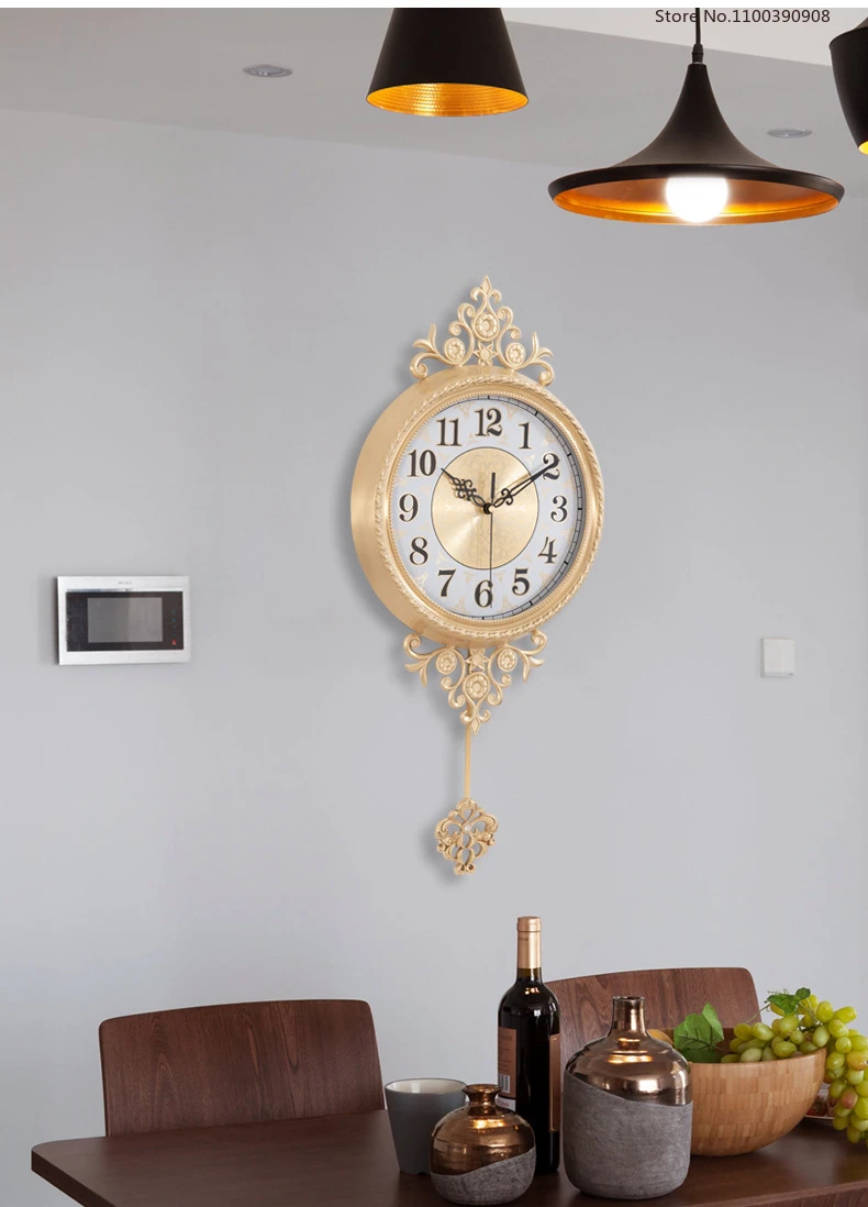 Медные Настенные часы в европейском стиле с маятником современный светильник