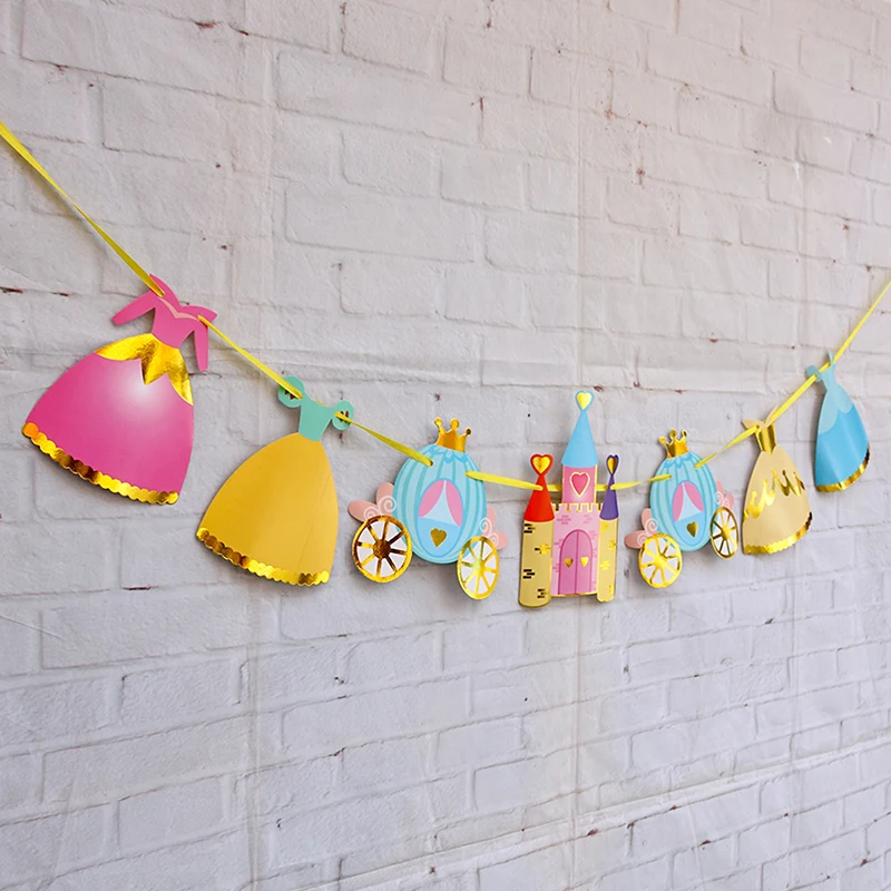 

7Pcs/set Princess Castle Garland Candy Bar Bunting Happy Birthday Decoration Party Decor Supplies Wreath Slingers Wedding