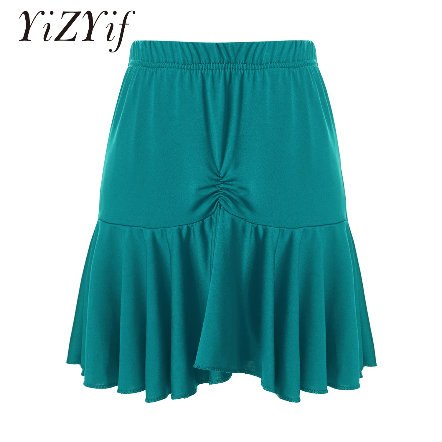 

Kids Girls Ruffle Latin Dance Skirt Elastic Waist Swing Hem Solid Color Skirt for Jazz Ballroom Training Performing Dancewear