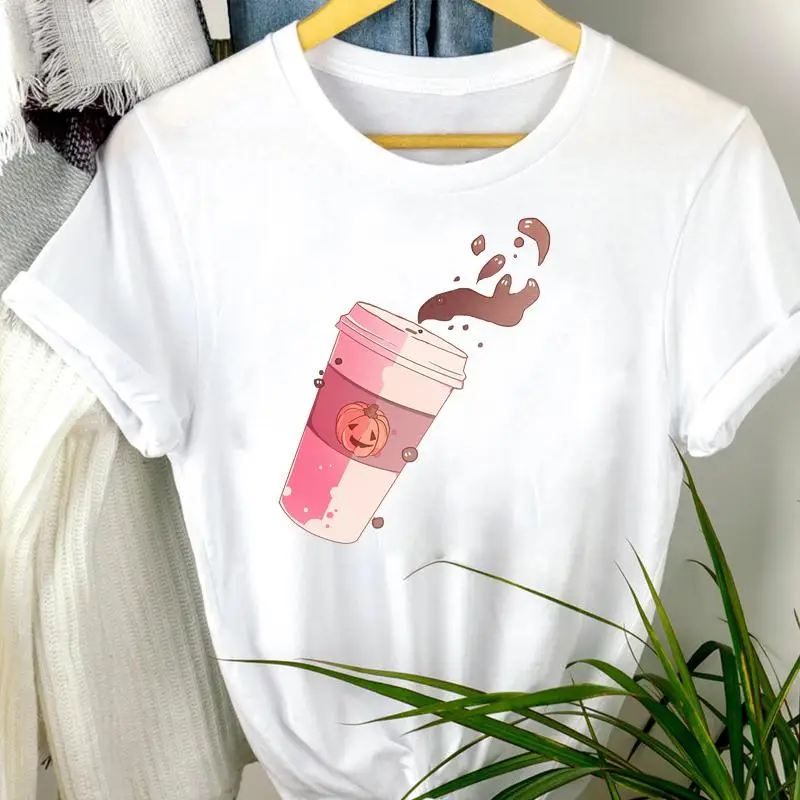 

Women spice coffee Pumpkin Autumn Halloween Fall Thanksgiving clothing 2021 Cartoon Print Tshirt Nice Tee Top Graphic T-shirt