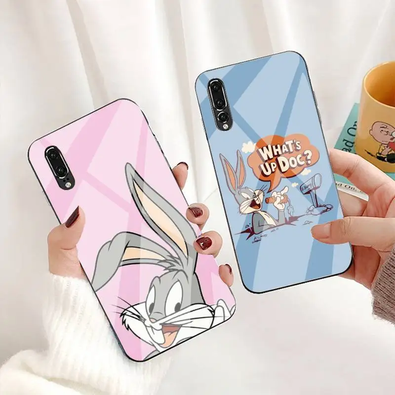 

Cartoon Bugs Bunny Phone Case For Huawei P30 P20 P10 Lite Honor 7A 8X 9 10 Mate 20 Pro Tempered Glass