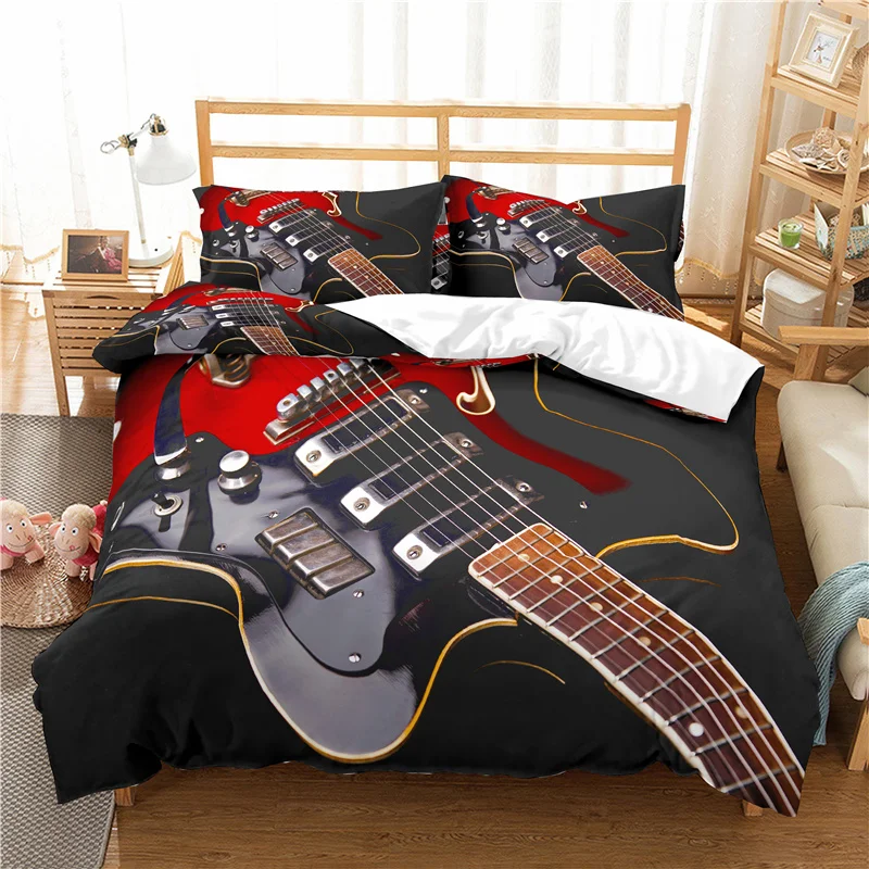 

Funda nórdica con estampado de guitarra 3D para el hogar, juego de cama de lujo, cómoda funda de almohada, tamaño Queen y King,