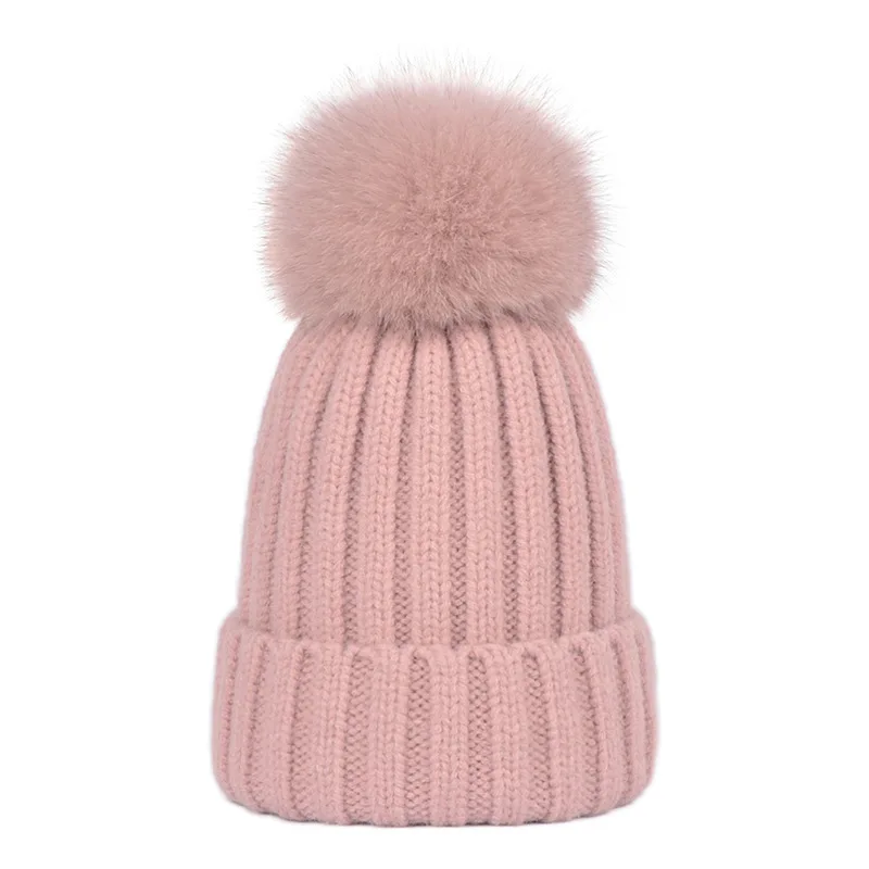 

Natural Fox fur pompon hats women winter caps with fox ponpon pompom big ball pompon fur female mink knitted caps