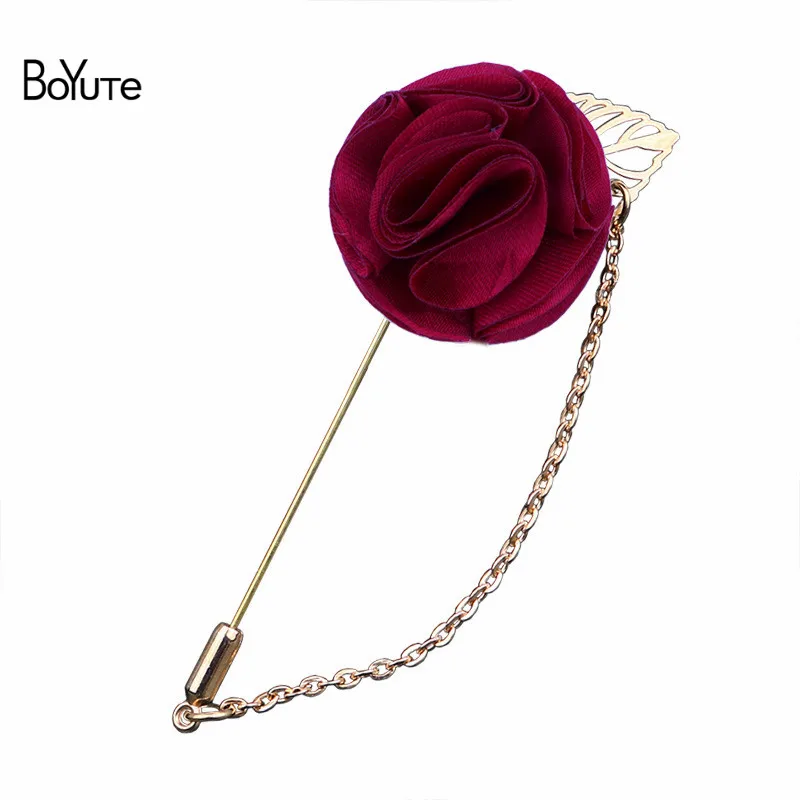 

BoYuTe (10 Pieces/Lot) Handmade Fabric Flower Lapel Pin with Chain Fashion Men Suit Wedding Brooch