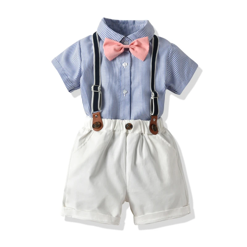 

Toddler Baby Boys Clothes Fashion Kids Set Summer Striped Shirt Suspenders Shorts Formal Children Outfits