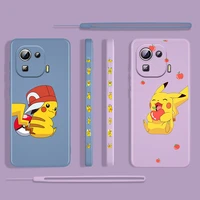 pikachu cute cartoon for xiaomi mi 12 11 11i 10 10s 9 6 ultra lite pro se 4g 5g silicone liquid left rope phone case cover capa