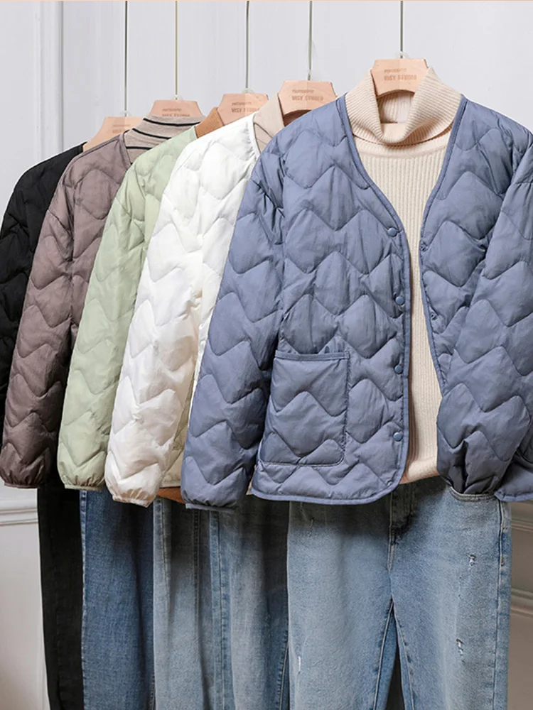 

FTLZZ зимнее женское пальто на 90% белом утином пуху, повседневный свободный светильник, женская верхняя одежда с v-образным вырезом, однобортная однотонная куртка