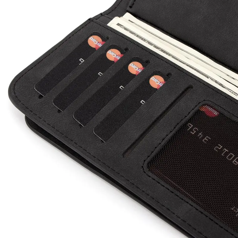 RFID Wallets Women's Fashion PU Leather Trifold Clutch Long Ladies（black)