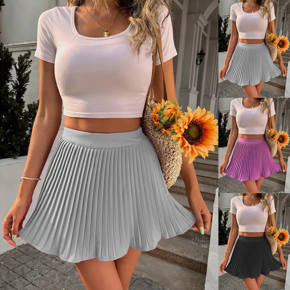 

2022 New Style Four Side Elastic Fashion American Romantic Solid Color Press Apart Miniskirt Miniskirt Skirt