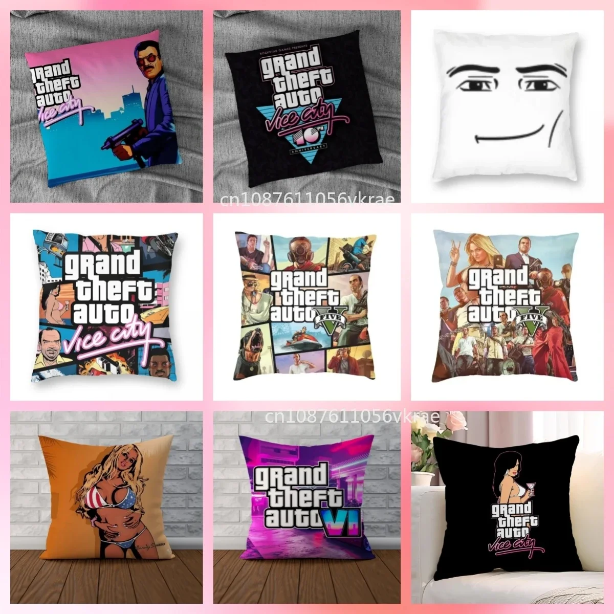 Квадратная наволочка Gta Vice City полиэстер лен бархатный узор декор на молнии чехол