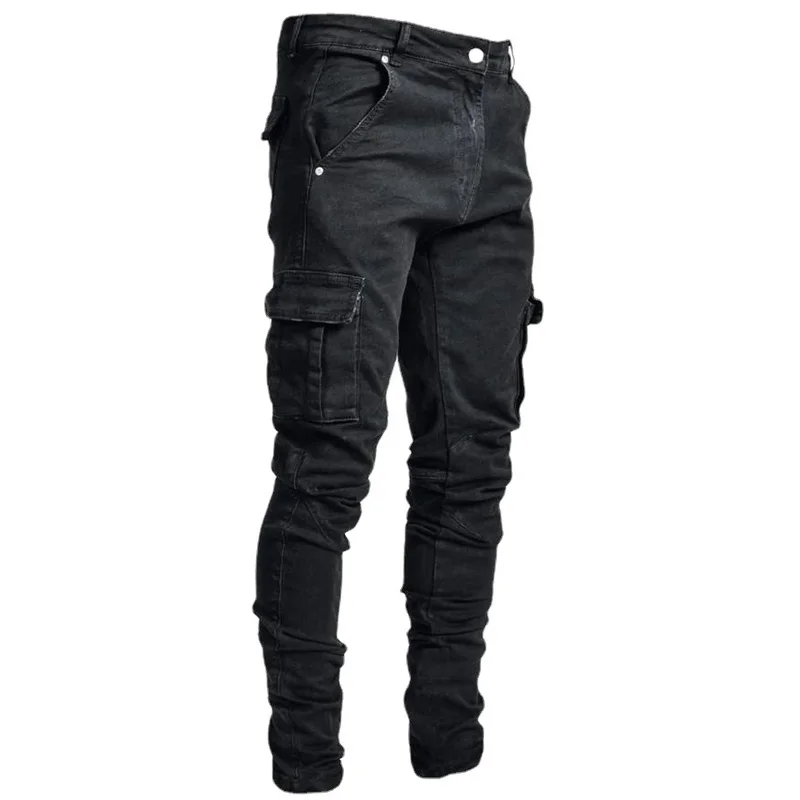 New Men's Fashion Motorcycle Jeans Vintage Slim Pockets Jeans Casual Street Style Hip Hop Retro Denim Jeans Plus Size
