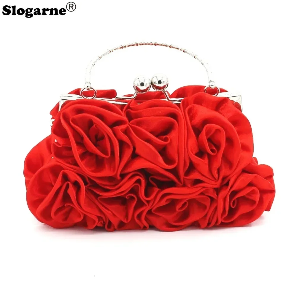 Модная женская однотонная сумка с цветком розы Повседневная вечерняя свадебные