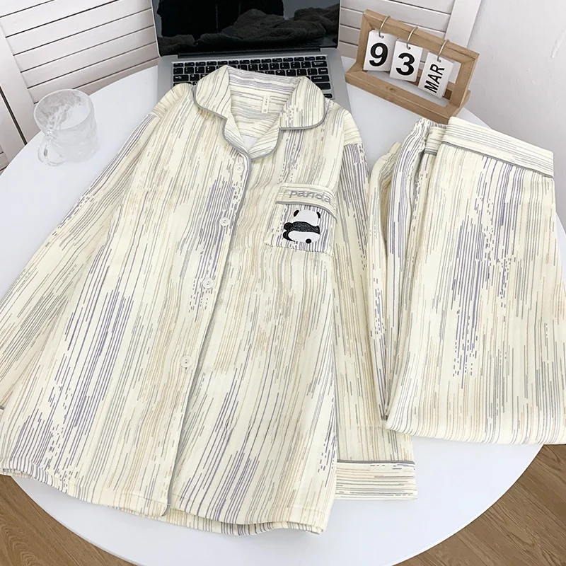 Женская пижама в стиле панды осенне-зимняя утепленная хлопковая прослойная