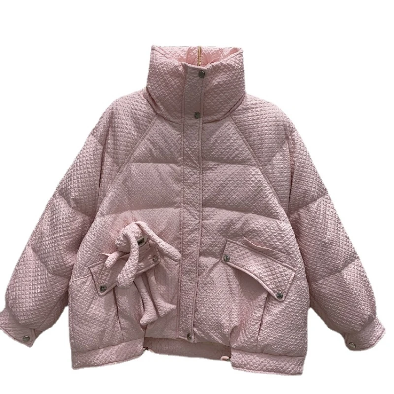 

Winter New Bunny Down Jacket Women's Fashion Loose Thin Thick White Duck Down Jacket Long Sleeve Solid Color Casual Coat H139