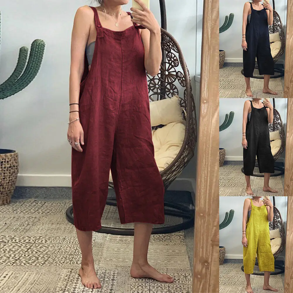 

Oversized Rompers Women Summer Cropped Jumpsuit Ladies Cotton Blend Sarouel Plus Size 5XL Casual Bibs Pants