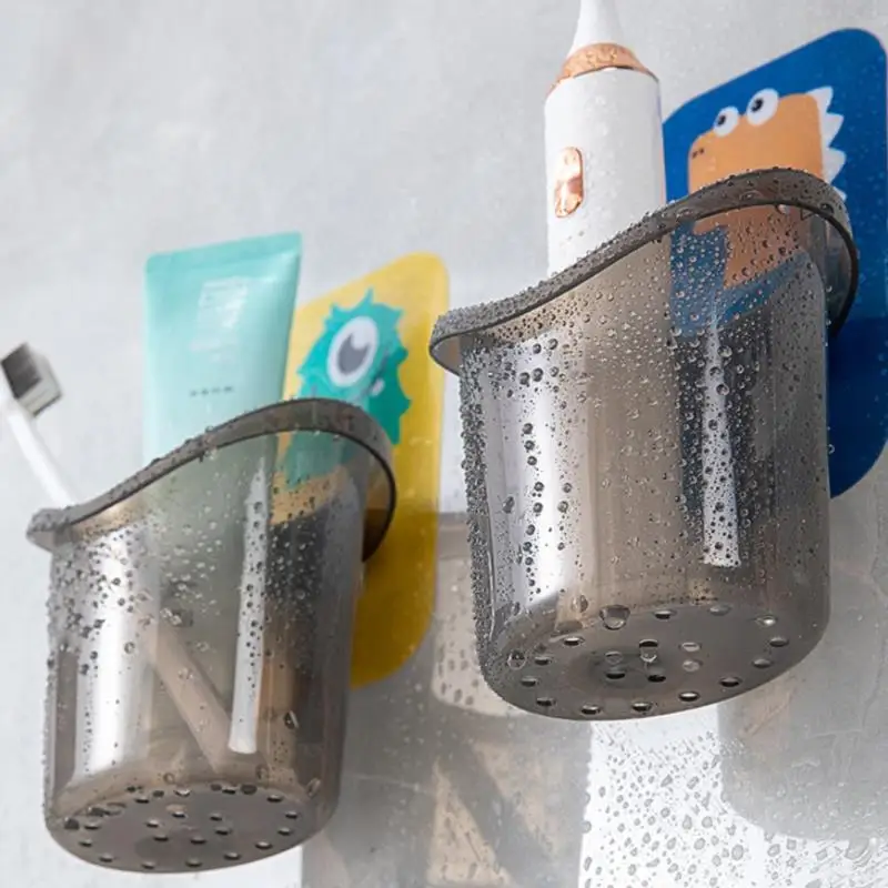 

Cute Wall Mounted Toothbrush Holder Cup Punch Free Storage Rack Bathroom Supplies Organizer Bathroom Accessories