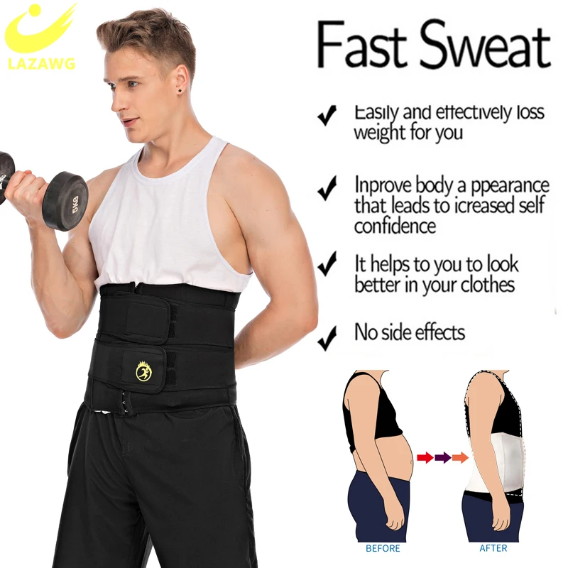 LAZAWG Mens Waist Trainer Male Abdomen Reducer Slimming Belt Body Shaper Bandage Wrap Workout Corset Belly Shapewear Trimmer