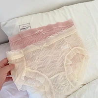 cute yellow lolita bow lace girl underwear summer thin section sexy cool cotton sexy briefs new solid cream color langerie