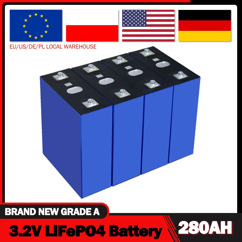 

New LiFePO4 Battery 4/8/16PCS 3.2V 280Ah High Capacity Cells Brand New Grade A 6000 Cycles RV EU US Tax Free With Free Busbars
