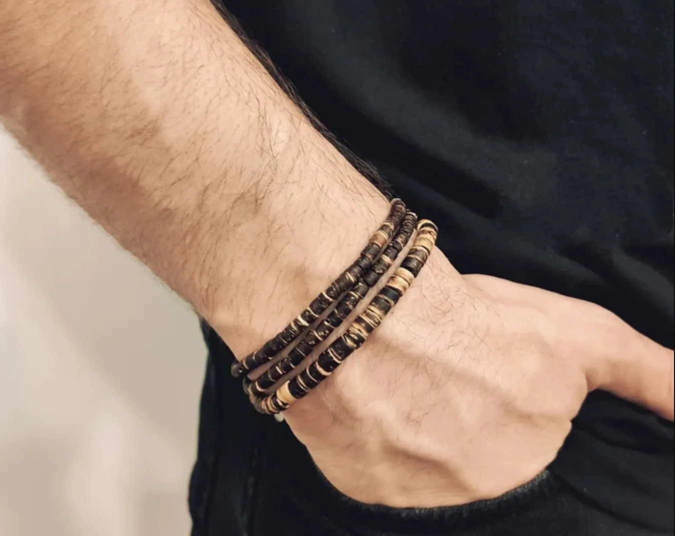 

Браслет из бисера из кокосового дерева, браслеты из бисера для мужчин и женщин, штабелируемые эластичные браслеты из дерева