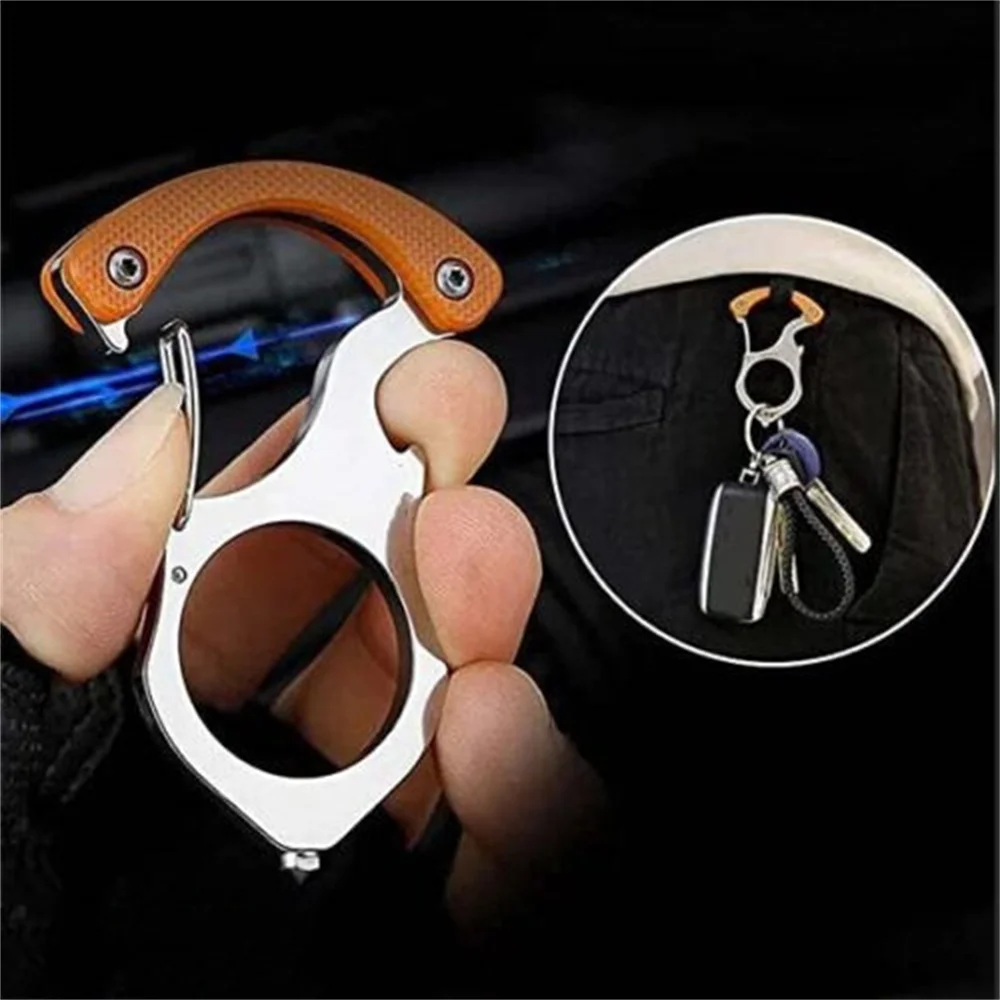 Multifunctional Keychain Portable Self-defense Stainless Steel  Hanging Buckle Mountaineering Bottle Opener Car Keychain Gift