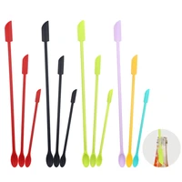 3pcs mini jar scraper silicone spatula set long handle double heads silicone spatula spoon makeup mini spatula lotion stirrer