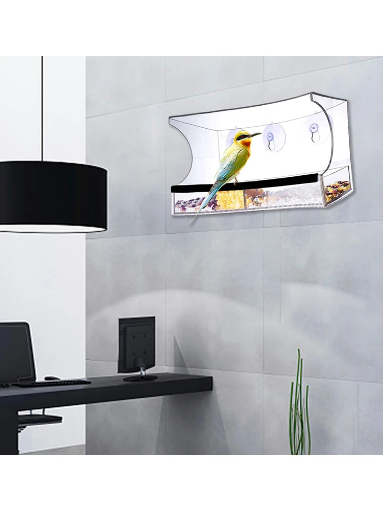 

Window Bird Feeders With Strong Suction Cups Acrylic Transparent Clear Tray For Outside Weatherproof Hanger Feeding Tool