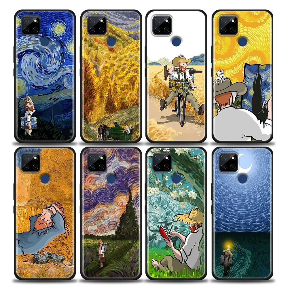 

3D Relief Van Gogh Comics Phone Case For OPPO Realme 5 6 7 7i 8 8i 9 9i V25 F9 F17 F19 5G 4G Pro Narzo Speed Black Cover Fundas