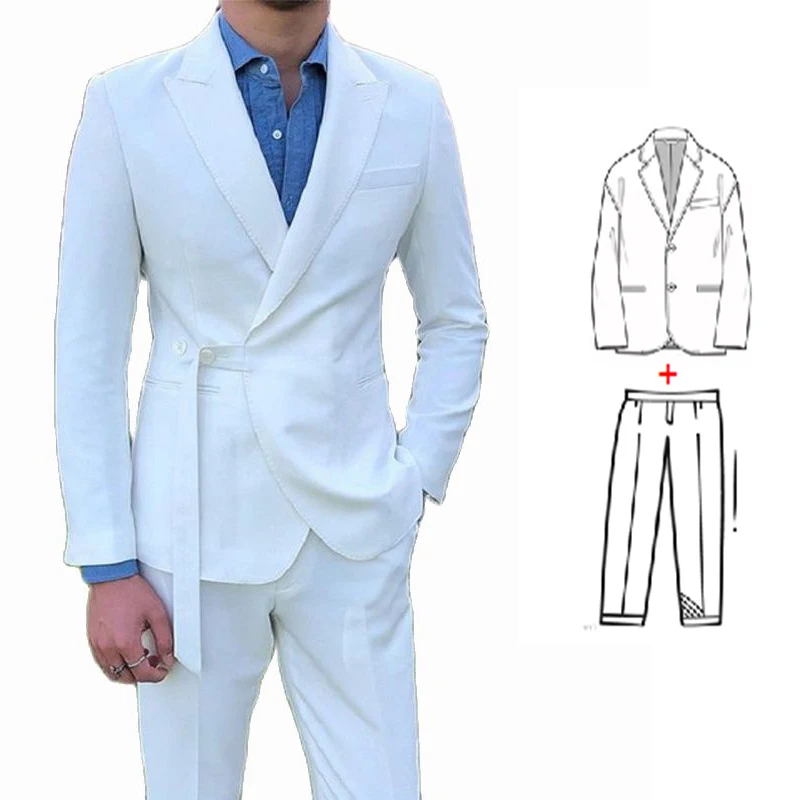 New Style Men's Suits White Groom Tuxedos Peak Lapel Groomsmen Best Man Wedding Suit 2 Pieces (Jacket + Pants) Trajes De Hombre
