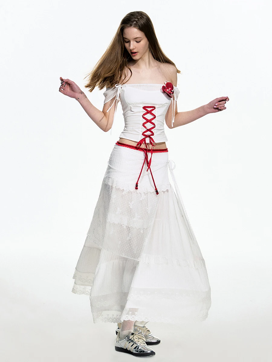 Женский комплект из топа и юбки со шнуровкой в полоску