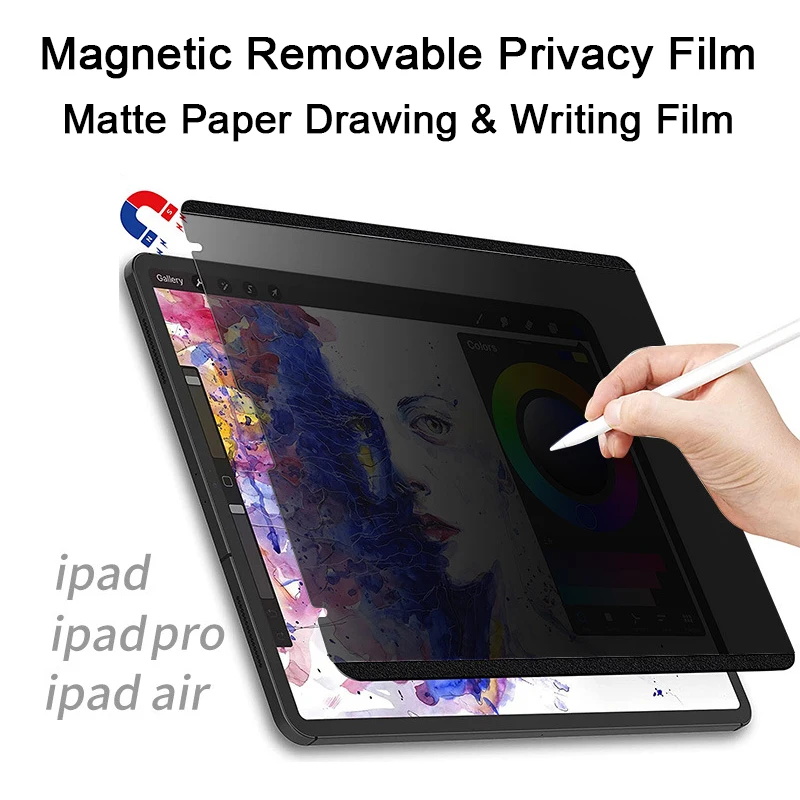 

Magnetic Privacy Screen Protector For iPad 10.2 M1 Pro 11 12.9 Air 2/3/4/5 10.9 10.5 Mini 5 6 Anti-Spy Removable Drawing Film