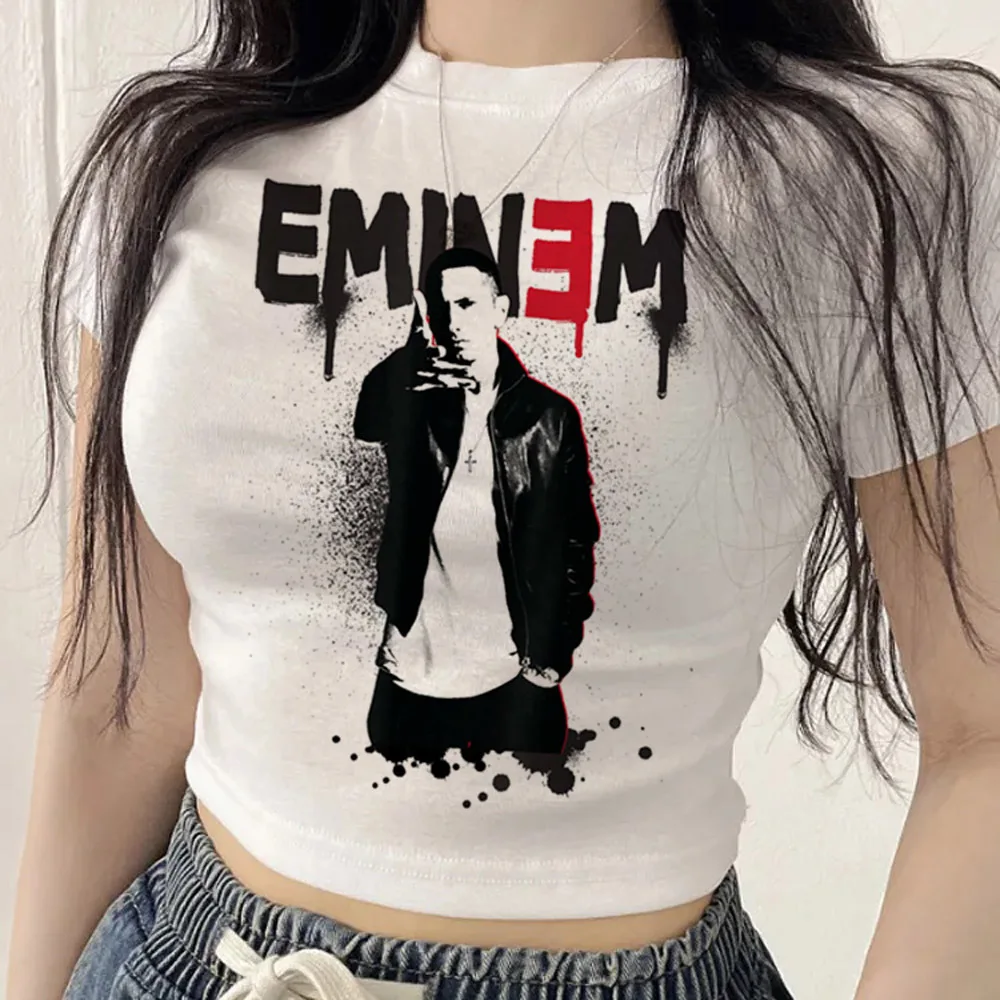 Фото Женский укороченный топ Eminem, летняя распродажа в стиле гяру, гранж, Y2K, готика, винтаж, дольлет. №1