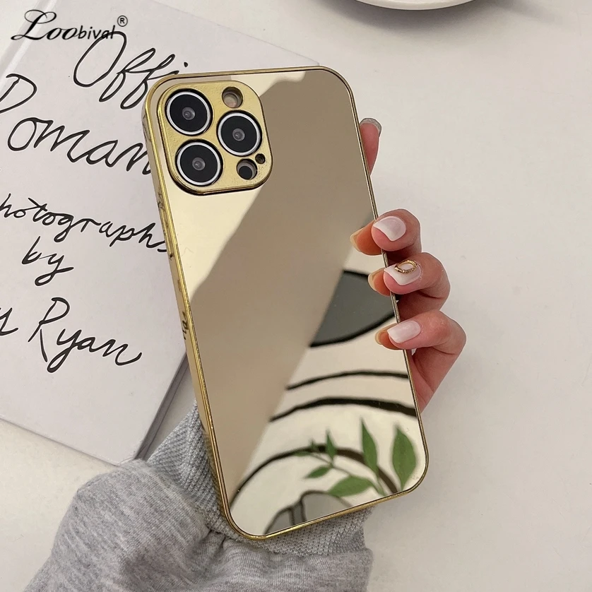 

Luxury Glossy Mirror Case For iPhone 12 11 13 Pro Xs Max X Xr 7 8 Plus Plating Camera Protection Soft Silicone Shockproof Cover