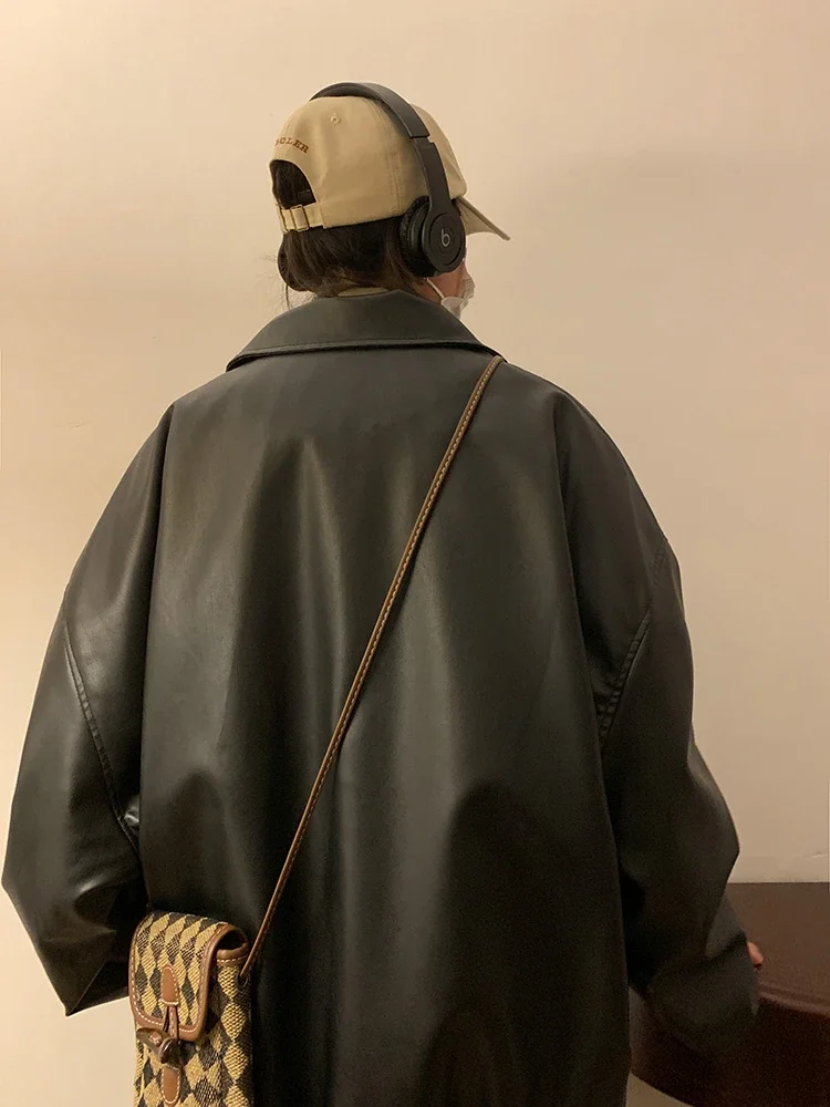 Кожаные куртки мужские модные повседневные однотонные весенние красивые