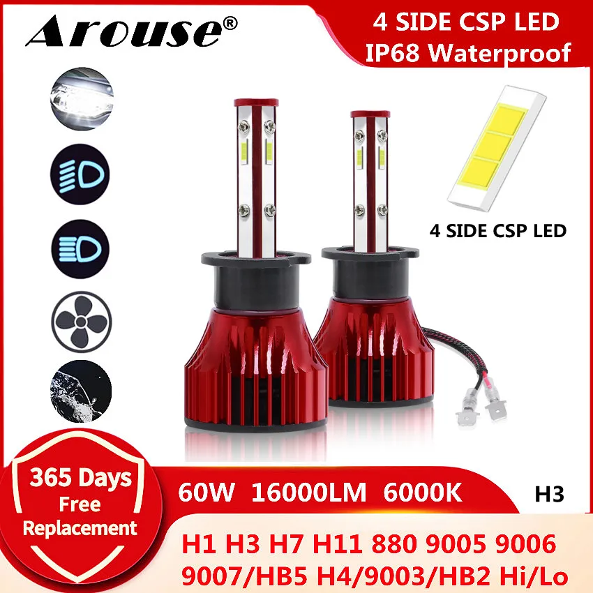 

2Pcs H3 H7 Led Canbus H1 H11 9005 Led Headlight H4 Hi-Lo Beam 60W 16000LM 6000K 9006 CSP LED Car Light Bulbs Auto Headlamp X15S