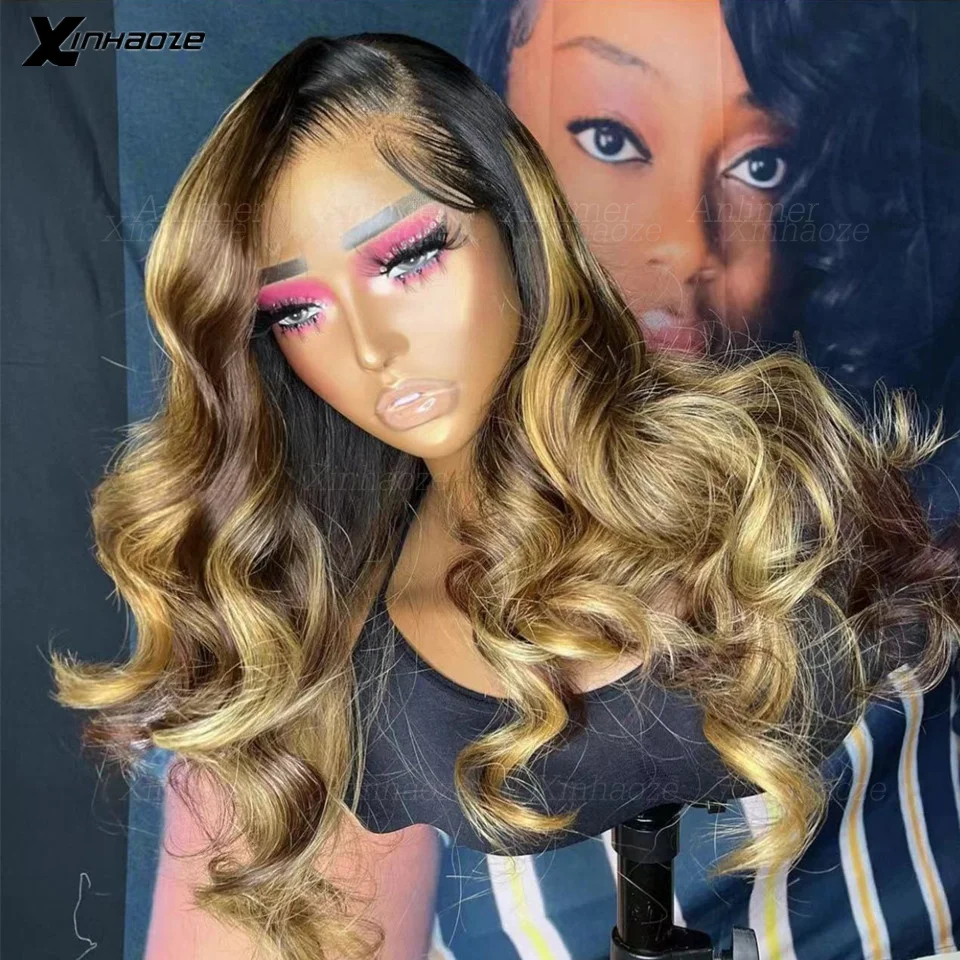 

Highlight Blonde Brown Colored Body Wave 13x4 HD Lace Frontal Human Hair Wigs 180% Density Remy Hair 5x5 Silk Top Closure Wigs