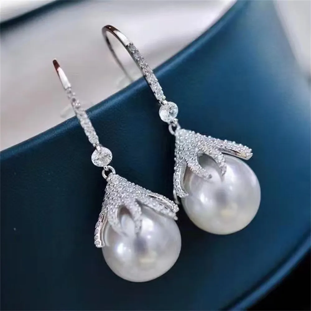 

DIY pearl stud accessories S925 sterling silver jewelry concealer ear hook female empty holder Fit 10-12mm beads