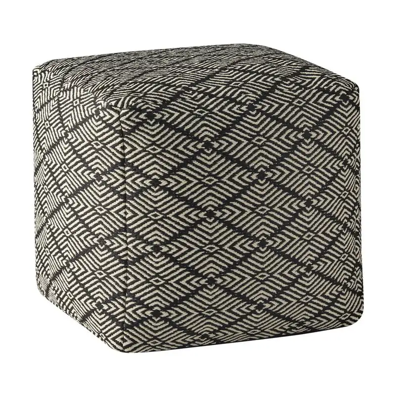 

Diamond Outdoor Pouf, 16" x 16", Black & Ivory For living room Leisure Sofa Furniture Chairs