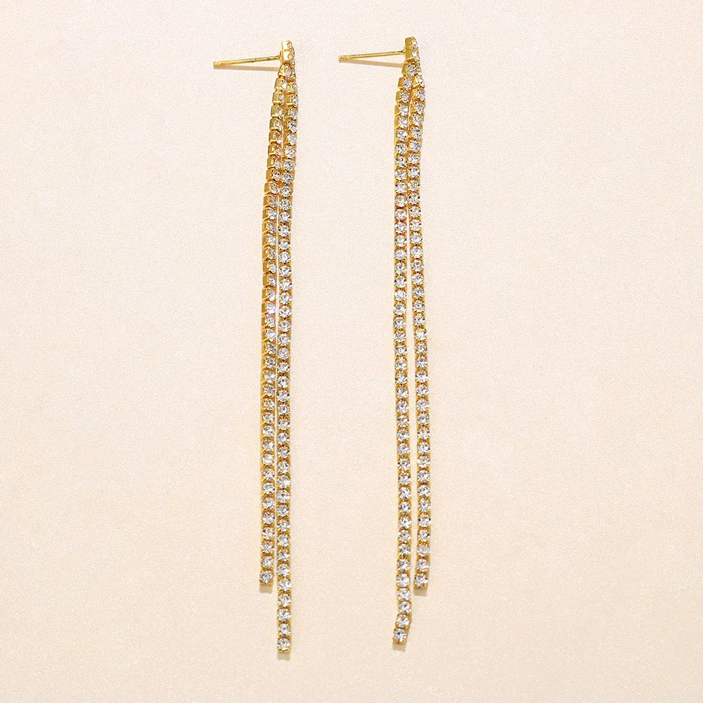 

Hot Alloy Zircon Temperament Tassel Fishional Ear Studs Earrings for Women Cool Personality Versatile Jewelry Gifts Ins Party