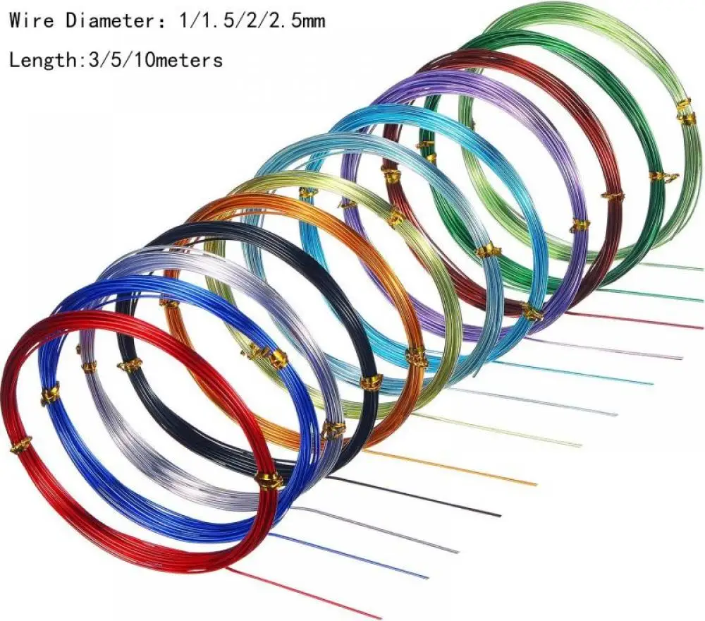 

3/5/10 Meters Anadized Round Aluminum Wire 1mm/1.5mm/2mm/2.5mm Versatile Painted Aluminium Metal Wire, For DIY Jewelry Findings