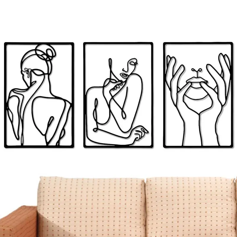 

Women Body Line Art 3Pcs Metal Minimalist Modern Abstract Wall Decor Women's Body Face Large Metal Wall Decor For Living Room