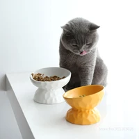 cat nordic style food bowl pet animal ceramics eating dishes high foot candy color puppy kitten matte bowls dog accessories