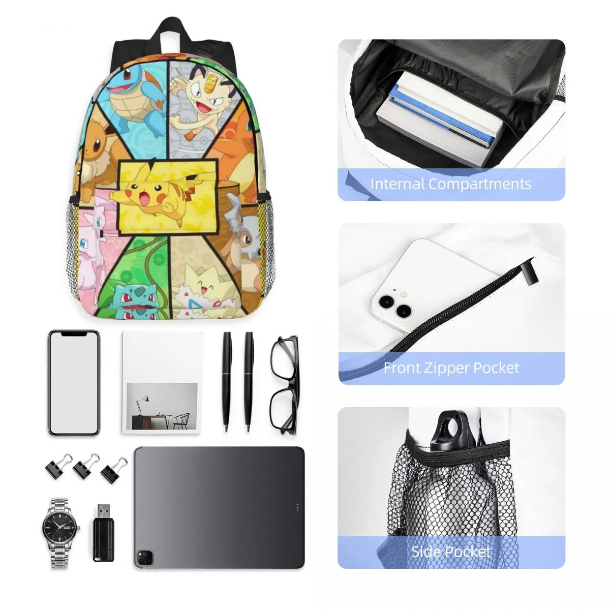 Новый модный узор Pokemon школьная сумка с принтом легкий рюкзак 15 дюймов