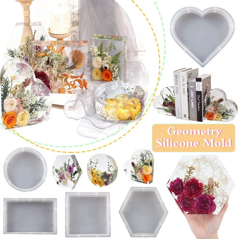 

DIY Heart-shaped/Hexagonal/Round Silicone Mold Crystal Epoxy Resin Craft Mould Geometry Mold Desktop Decoration