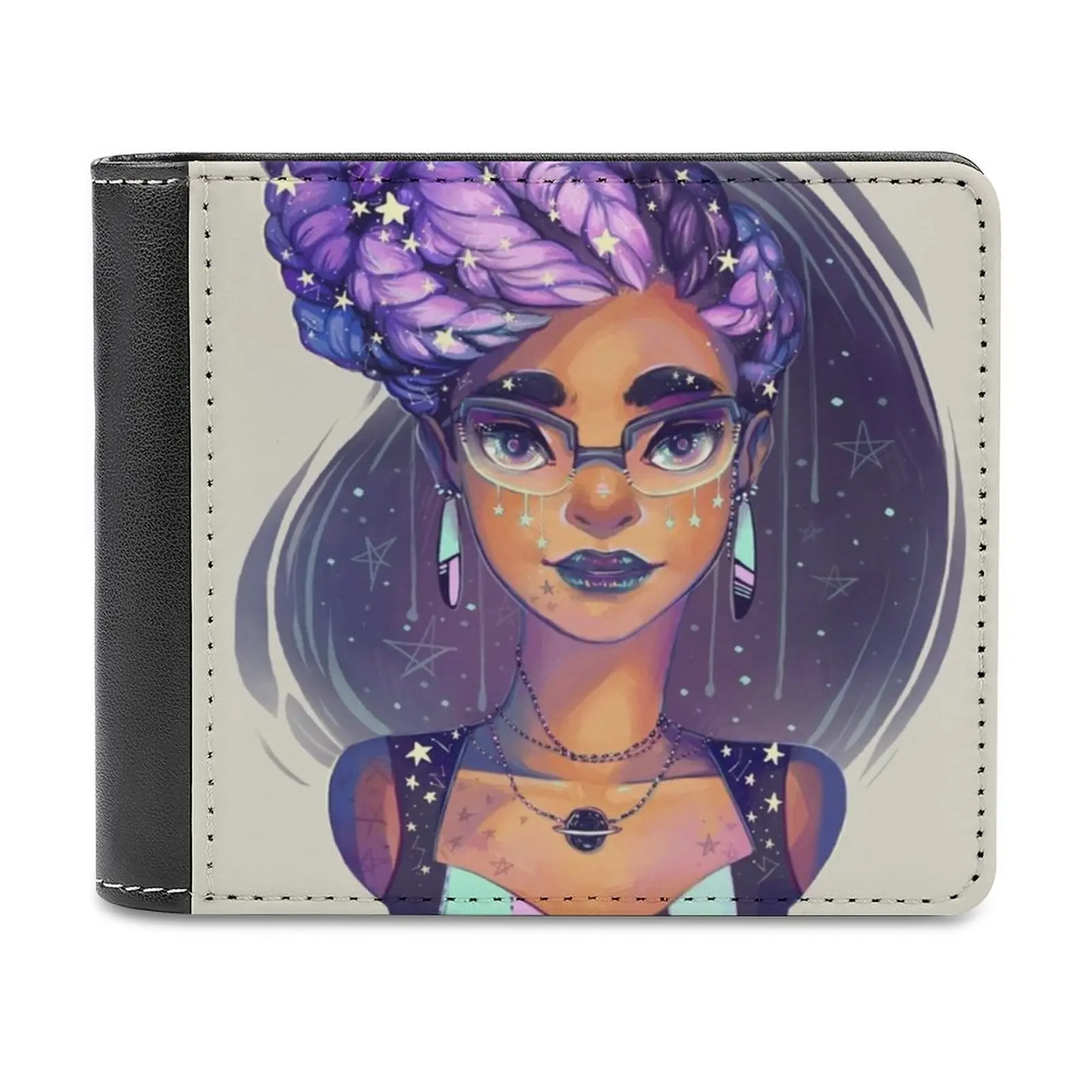 

Goddess Braids Men's Wallet Leisure Travel Lightweight Portable Wallets Short Style Male Purse Braids Braiding Black Cool Stars