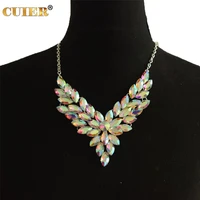 cuier super stunning all glass crystal women necklace silver alloy flower luxury wedding shiny jewelry