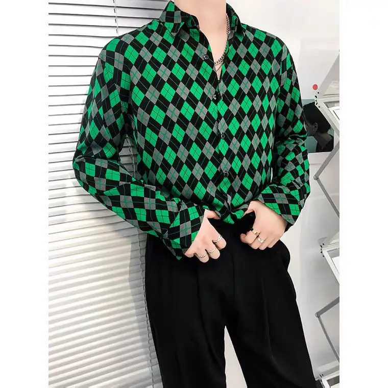 

2022 New Spring Men's Plaid Cotton Blouses Shirts Male High Quality Long Sleeve Slim Fit Casual Korean Fashion Chic Tops W205